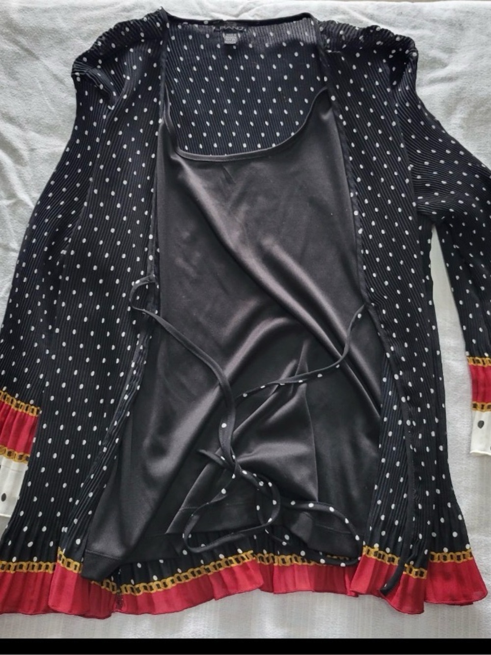 Women’s Black Polka Dot Open Cardigan with Red Trim
